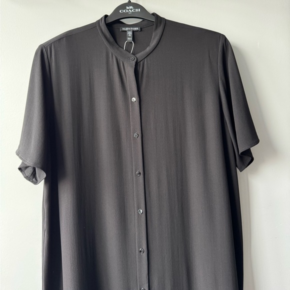 Eileen Fisher 100% Silk Mandarin Collar Button Down Shirt Dress Black - M - Picture 8 of 16